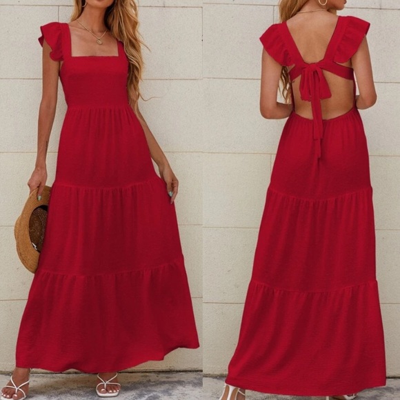 Boho tied open back square neck maxi dress - Picture 4 of 12